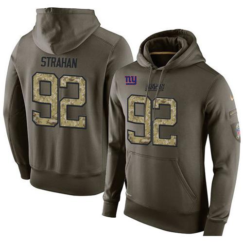 NFL Men's Nike New York Giants #92 Michael Strahan Stitched Green Olive Salute To Service KO Performance Hoodie - Click Image to Close